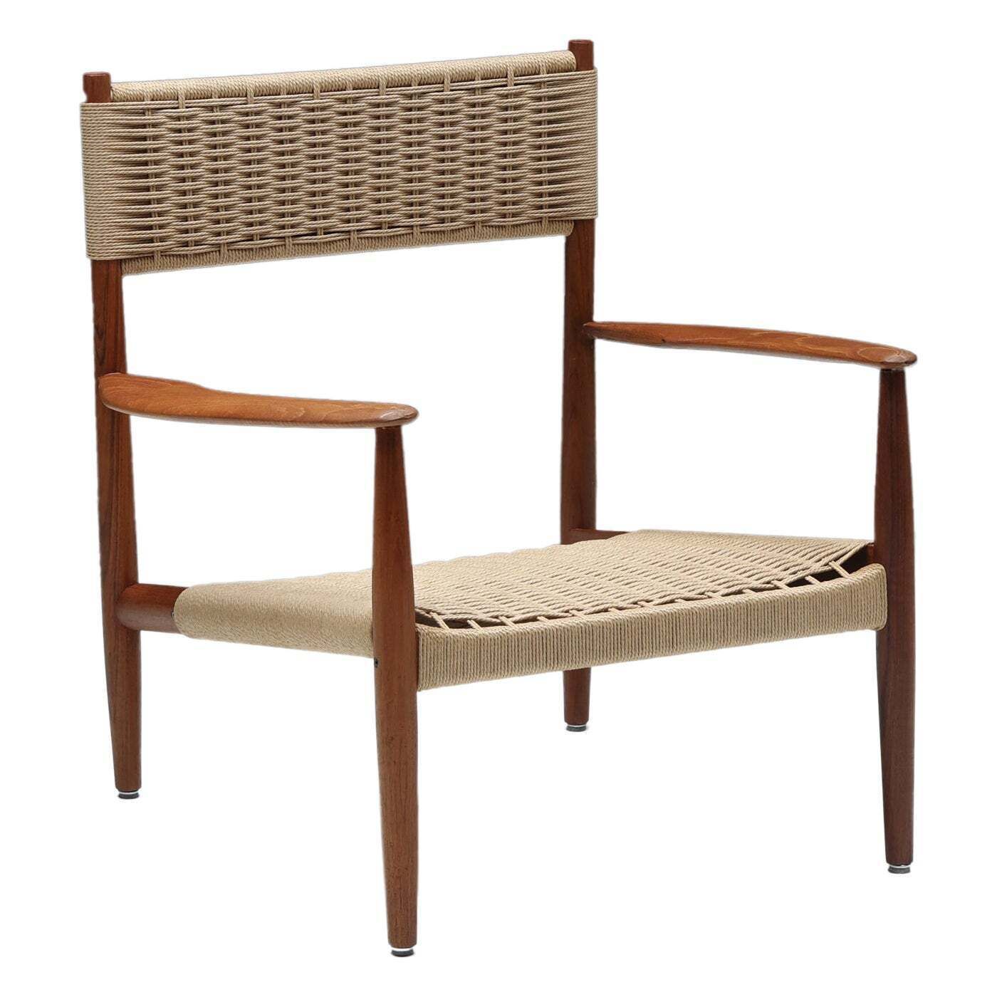 Scandinavian Wooden Armchair With Cord Webbing, 1960s