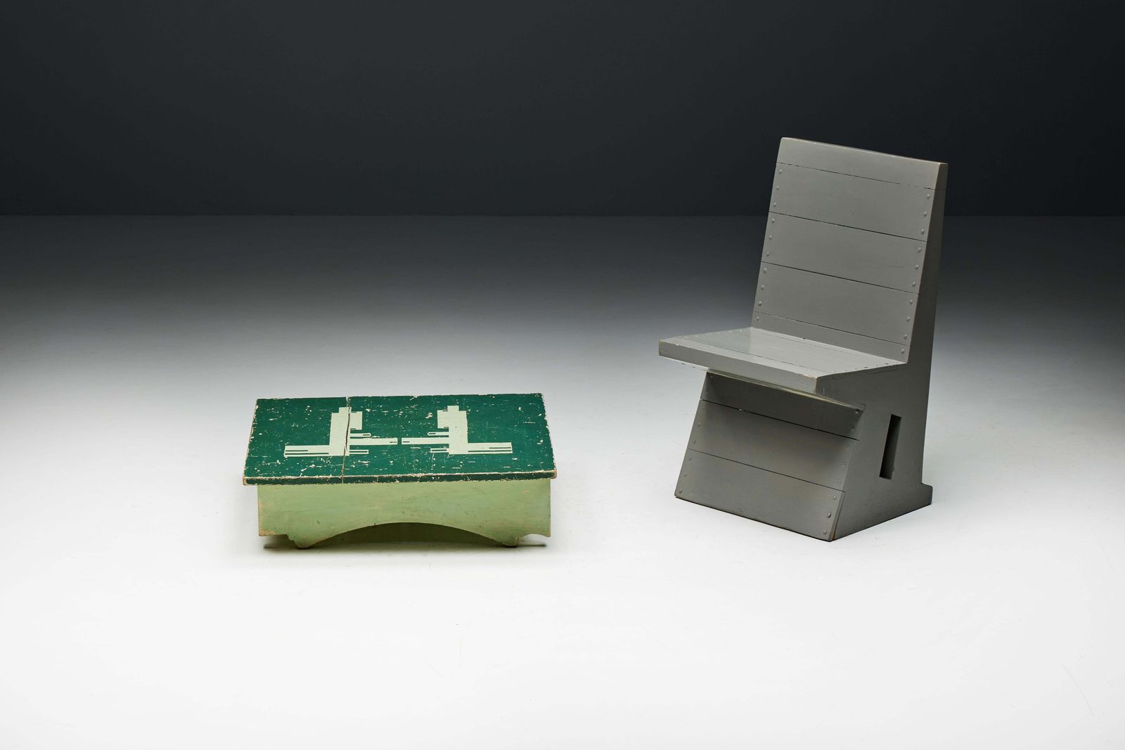 photo vinterior Green Art Populaire Side Table, France, 19th Century