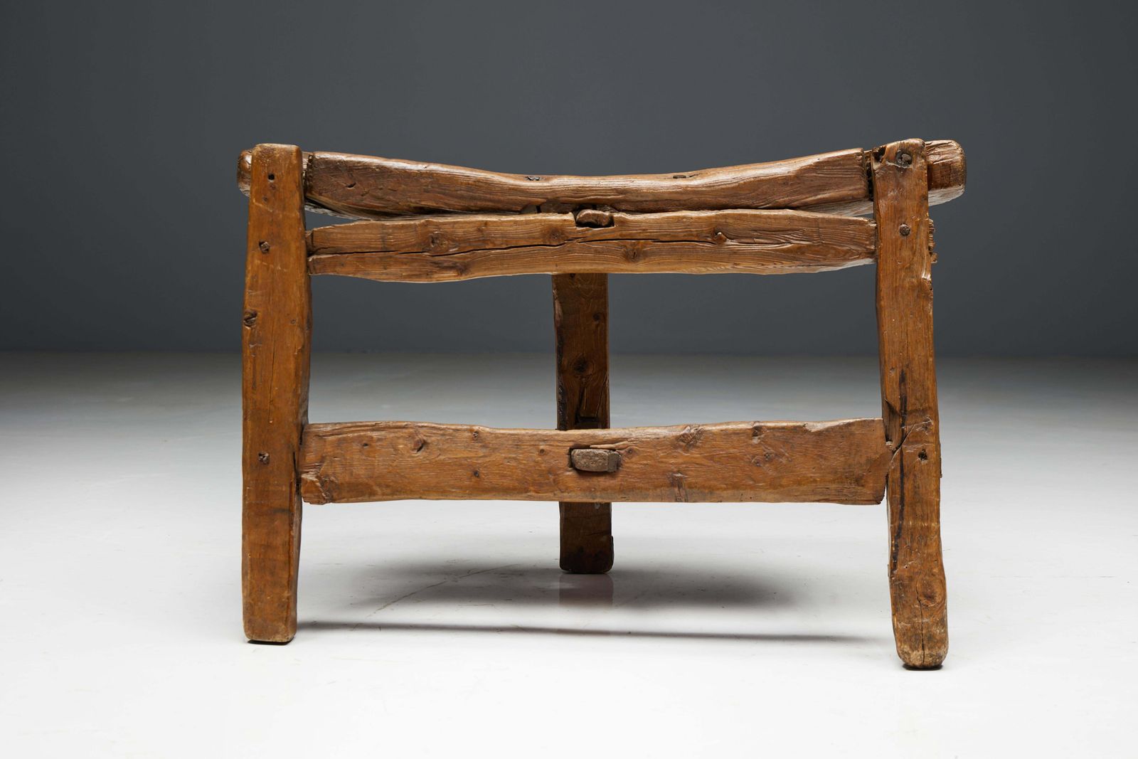 Organic Tripod Bench In Solid Wood, France, 19th Century photo vinterior