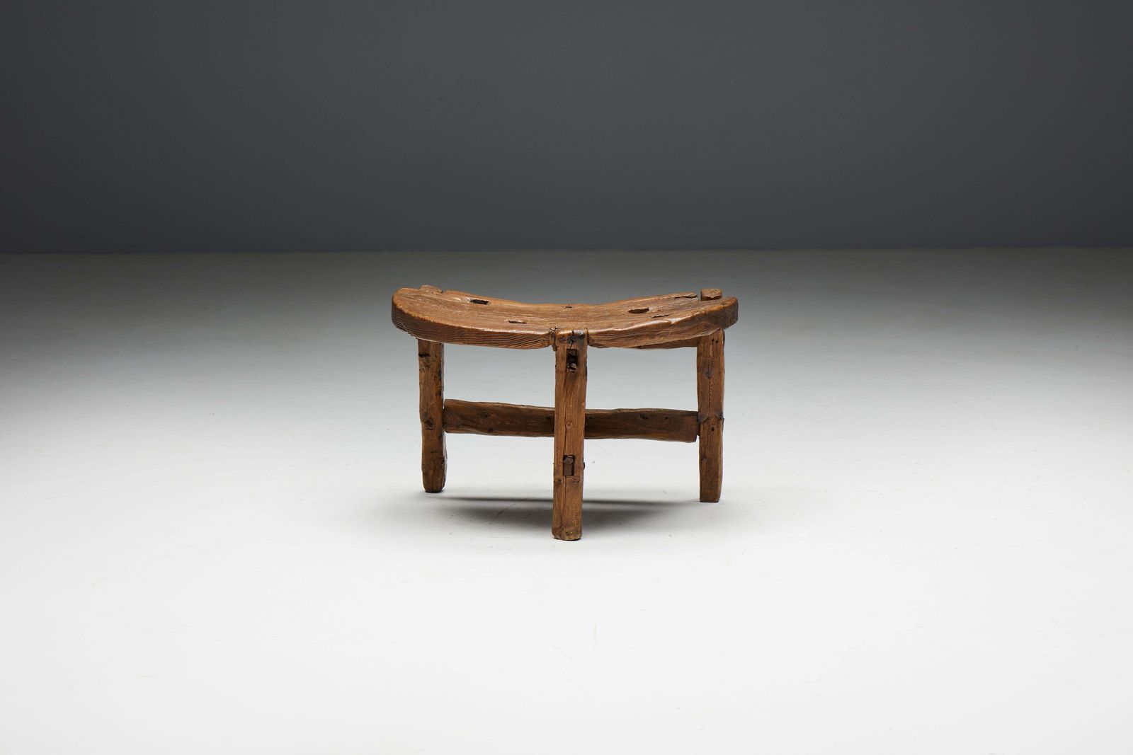 photo for sale Organic Tripod Bench In Solid Wood, France, 19th Century