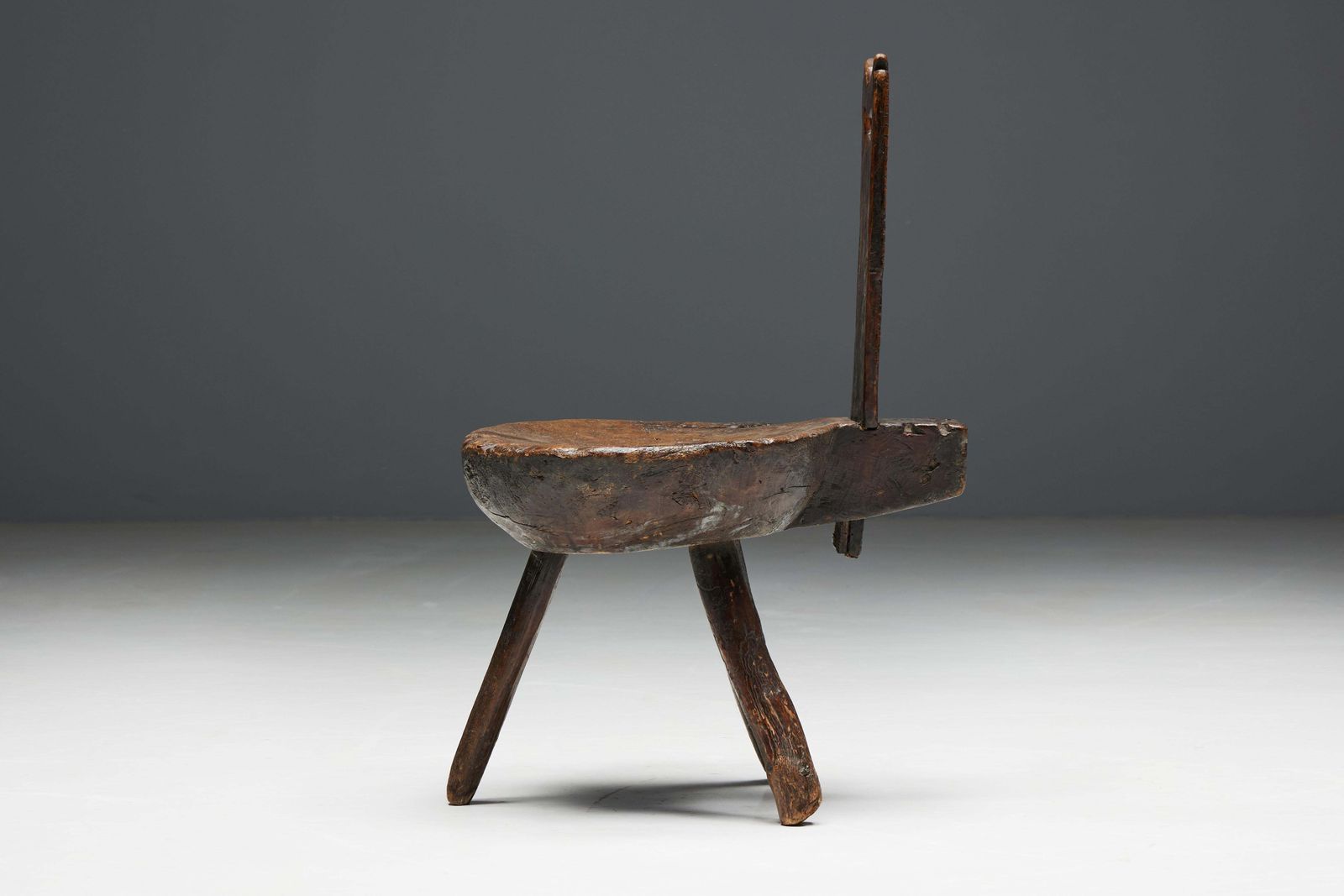 Furniture Brutalist Wabi Sabi Tripod Alpine Chairs, France, 19th Century photo