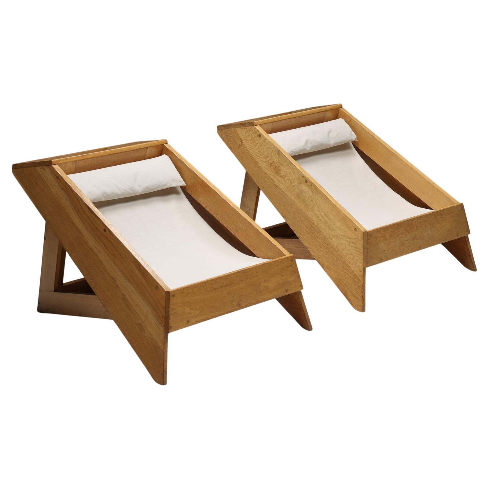 Wooden Architectural Lounge Chairs, Italy, 1960s