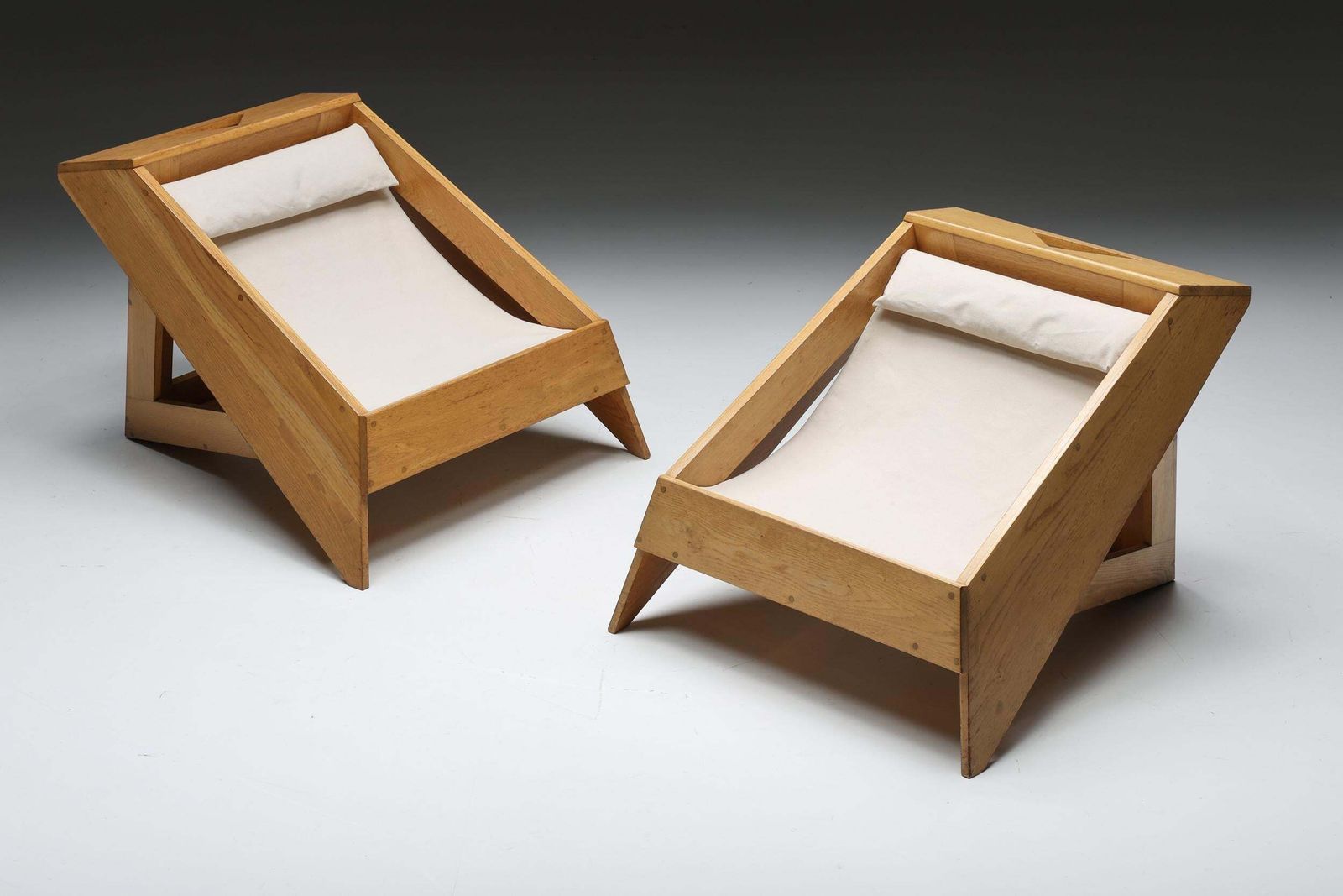 Wooden Architectural Lounge Chairs, Italy, 1960s photo for sale