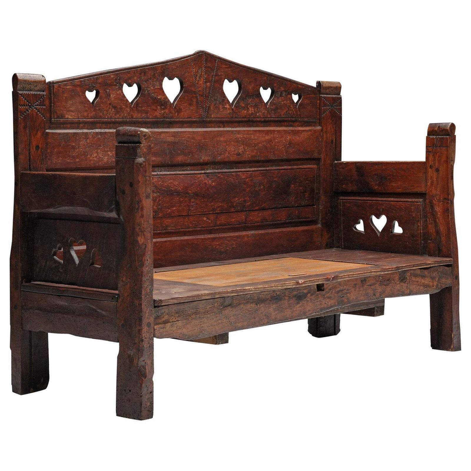 Carved Bench In Solid Wood With Storing Space, France, 19th Century