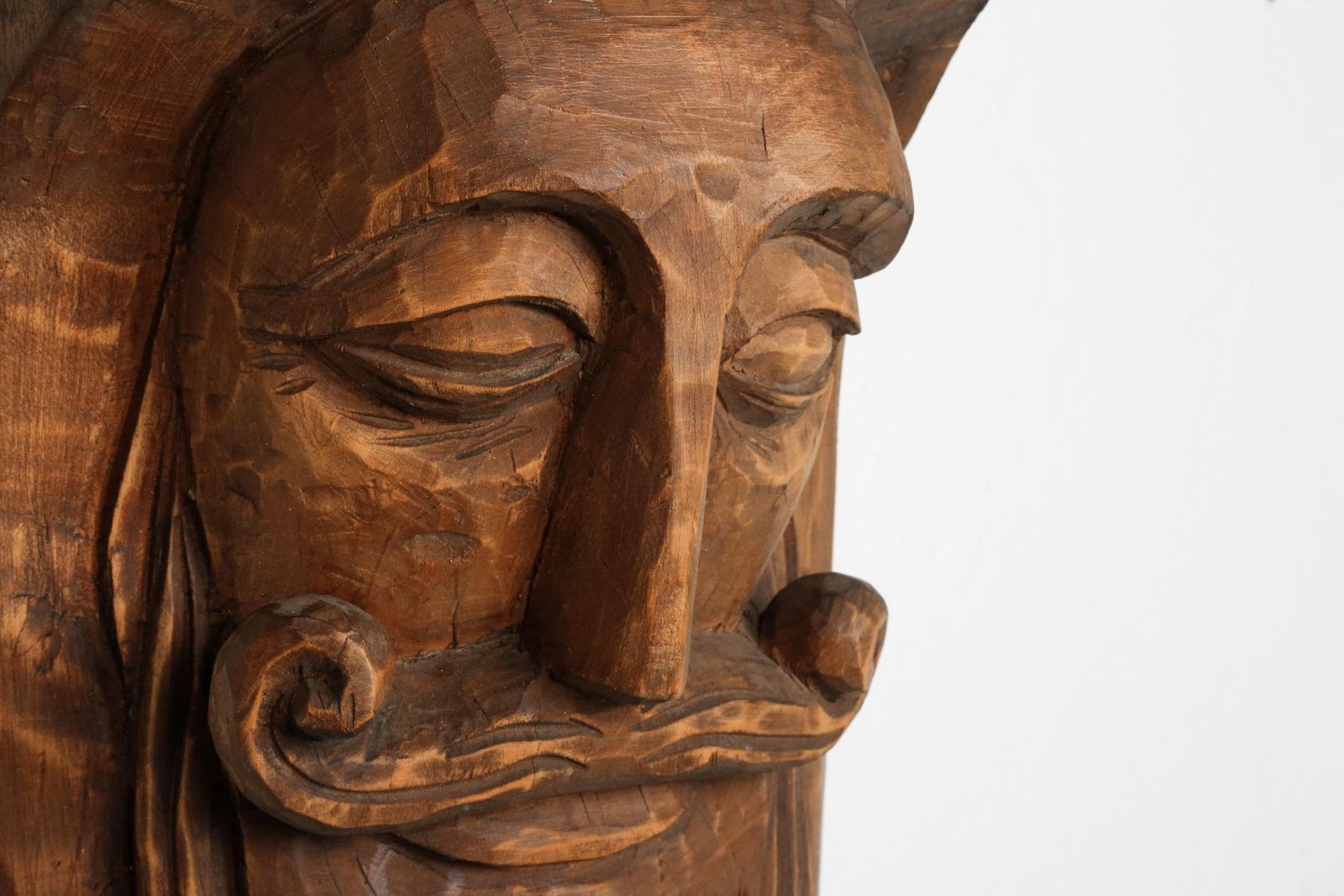 Hand Carved Rustic Wooden Mask With Soft Expression photo Art