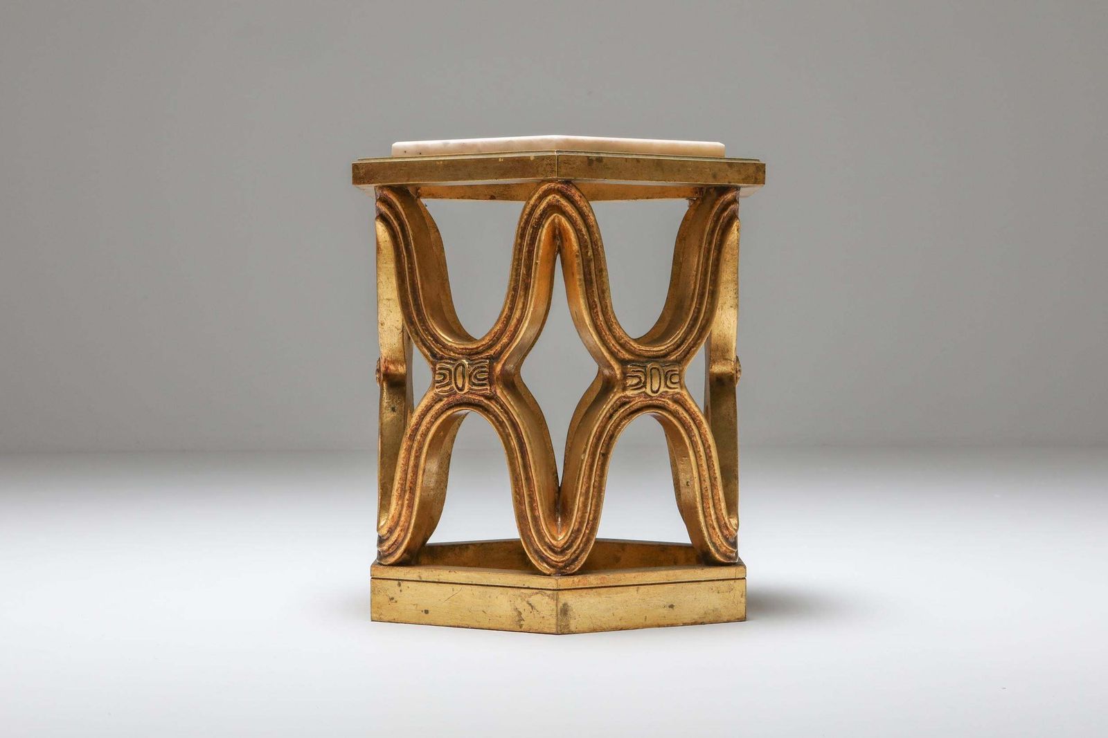Carved Giltwood Side Tables With Marble Top, 1970s photo vinterior