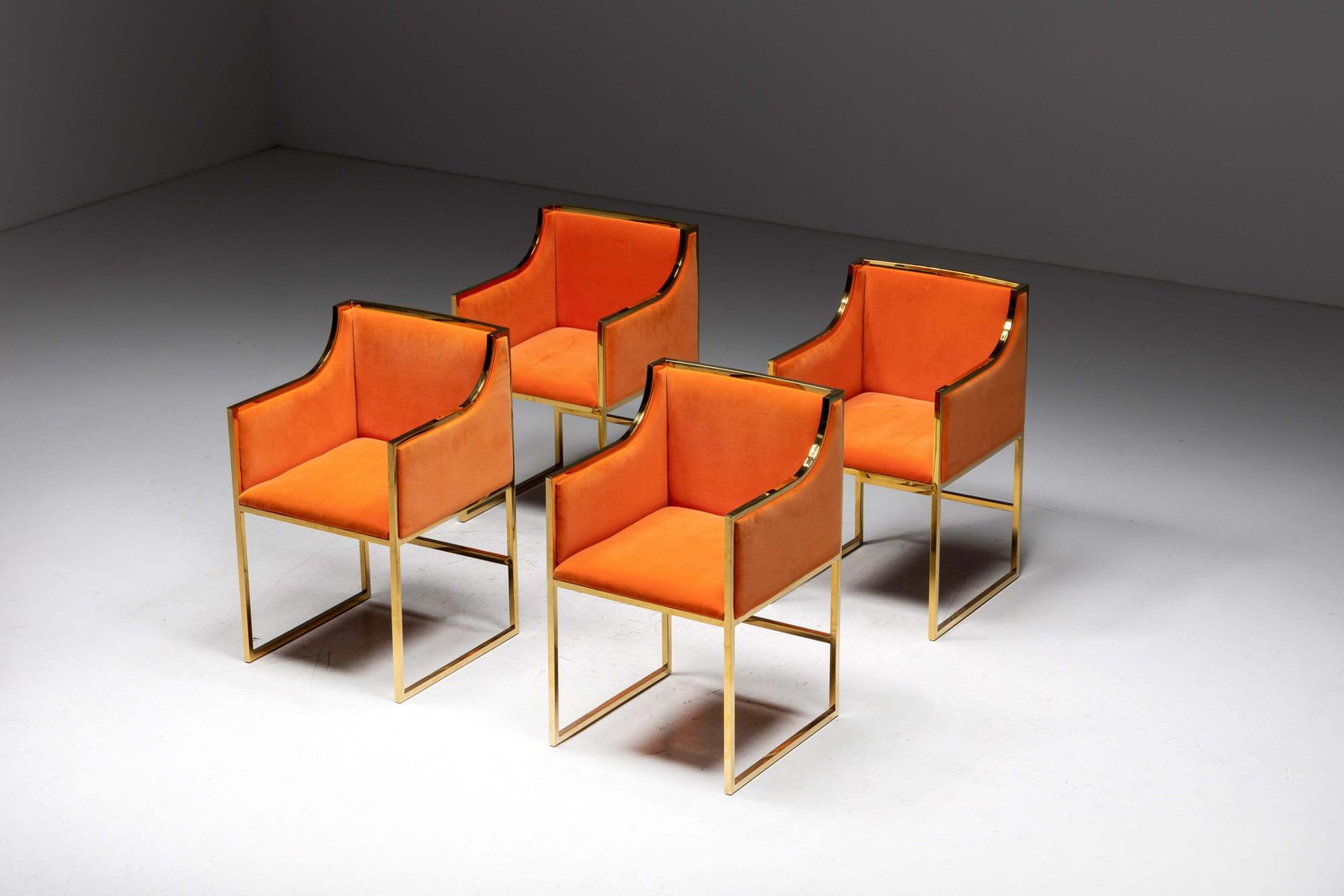 Maison Jansen Brass And Orange Velvet Armchairs, 1980s photo 1741.0