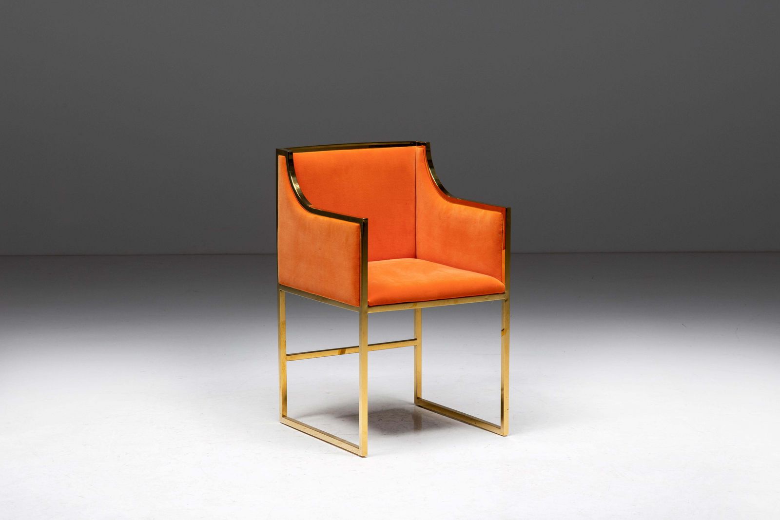 Maison Jansen Brass And Orange Velvet Armchairs, 1980s photo vintage
