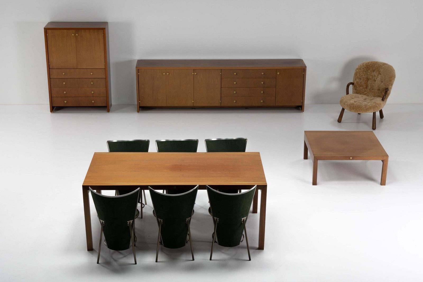 photo furniture Walnut And Brass Coffee Table By Pierre Balmain, France, 1980s