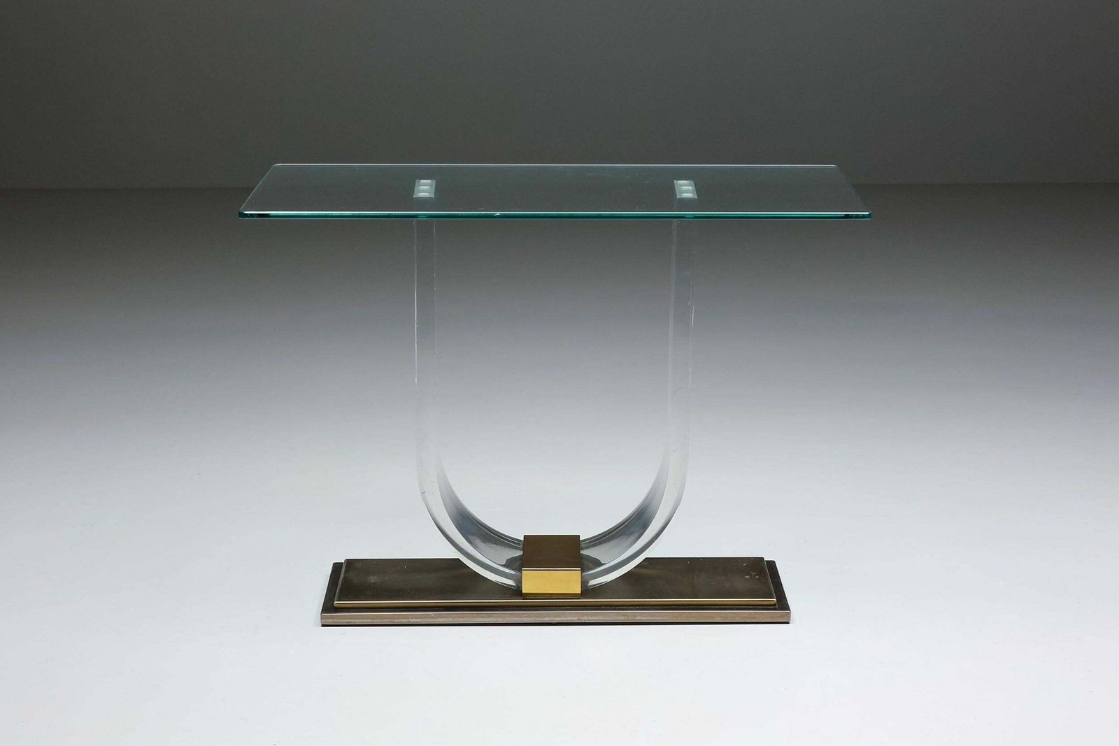 Hollywood Regency, Lucite & Brass Console Table For Belgo Chrome, Belgium, 1970s photo furniture