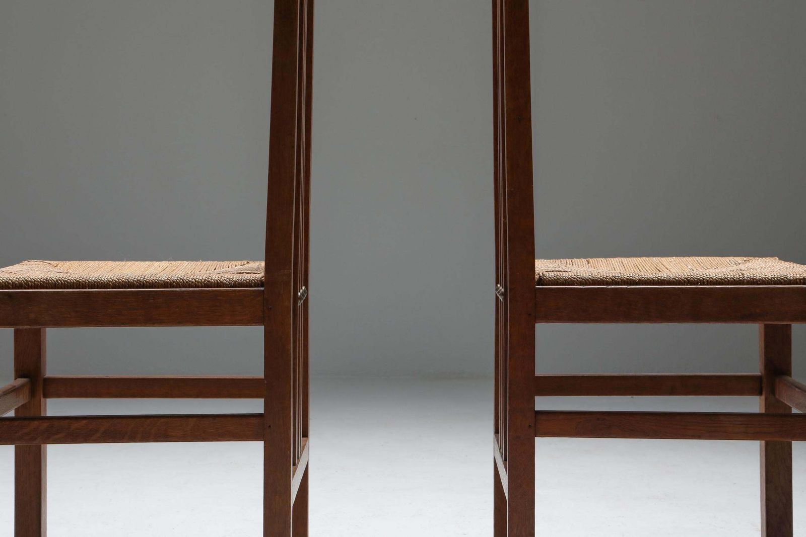Dutch Modernist High Back Chairs With Cord Seating, 1920s photo vintage