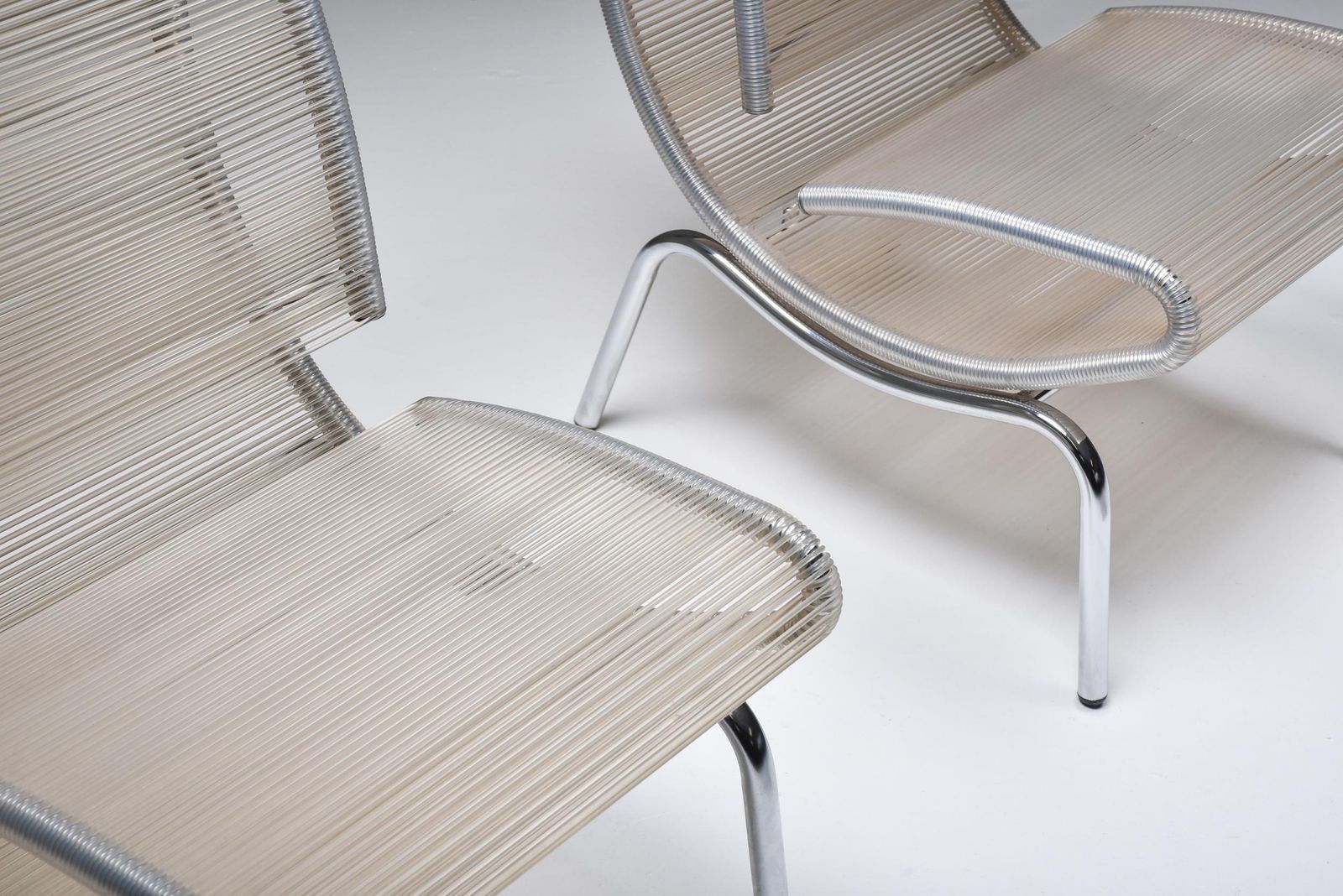 Post Modern Pair Of Easy Chairs In Chrome & Plastic Wire, 1960s photo for sale