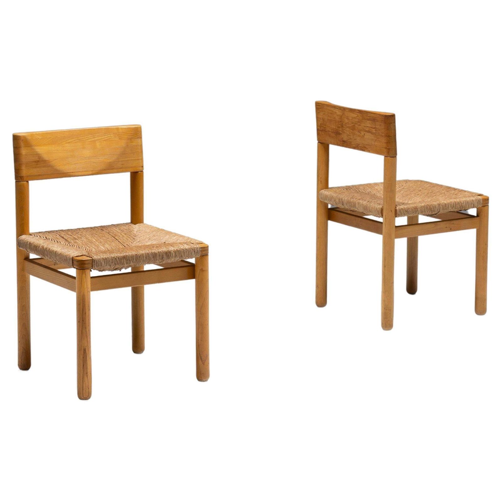 Mid Century Pine Dining Chairs, France, 1960s