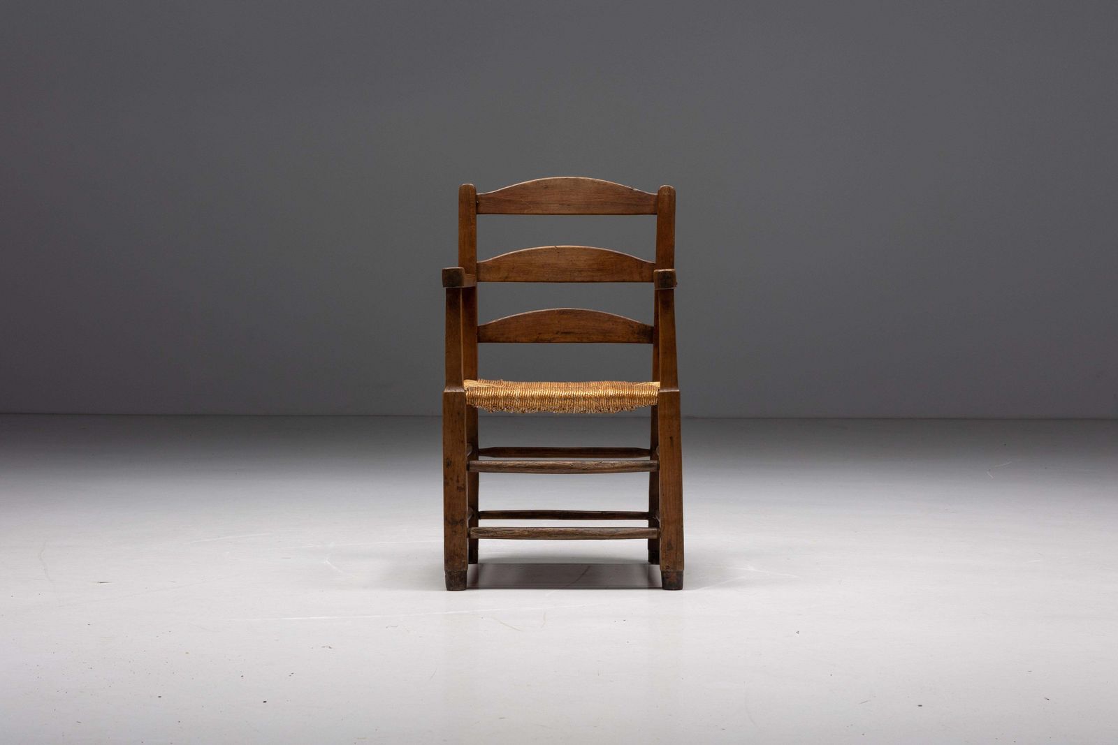 Rustic Armchair In Solid Wood And Straw, France, 1940s photo furniture
