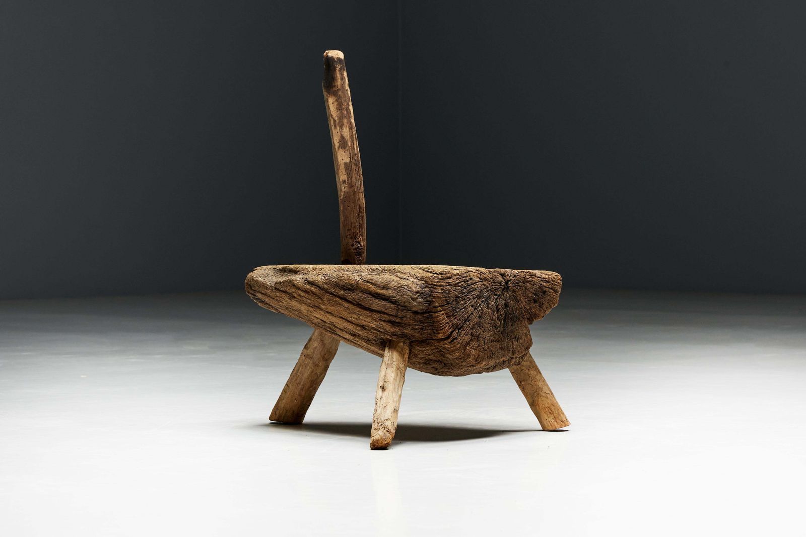 Folk Art Monoxylite Tripod Hearth Chair, France, 19th Century photo 1266.0