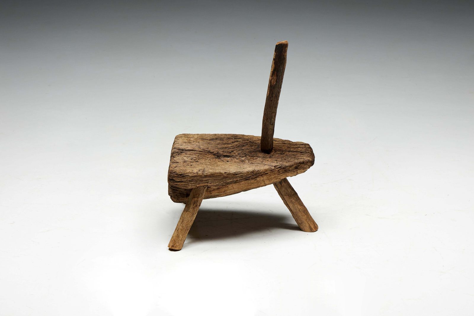 Folk Art Monoxylite Tripod Hearth Chair, France, 19th Century photo vinterior