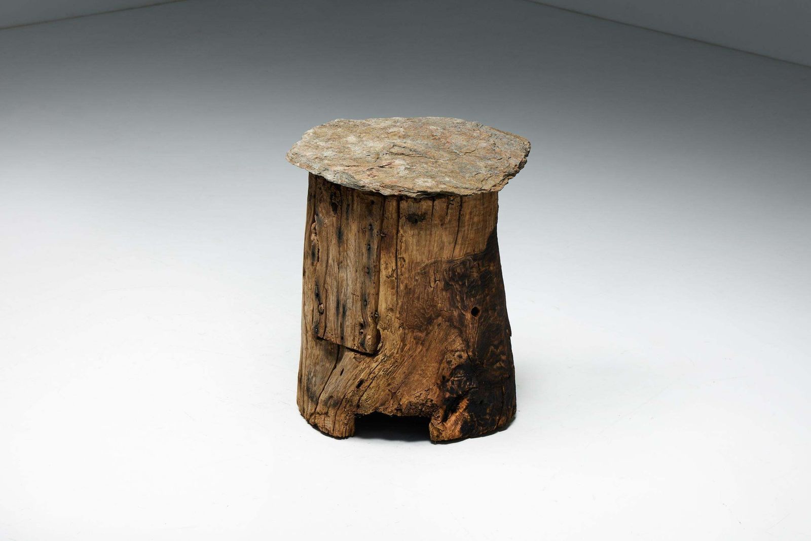 Brutalist Travail Populaire Side Table And Cabinet, France, Early 20th Century photo furniture
