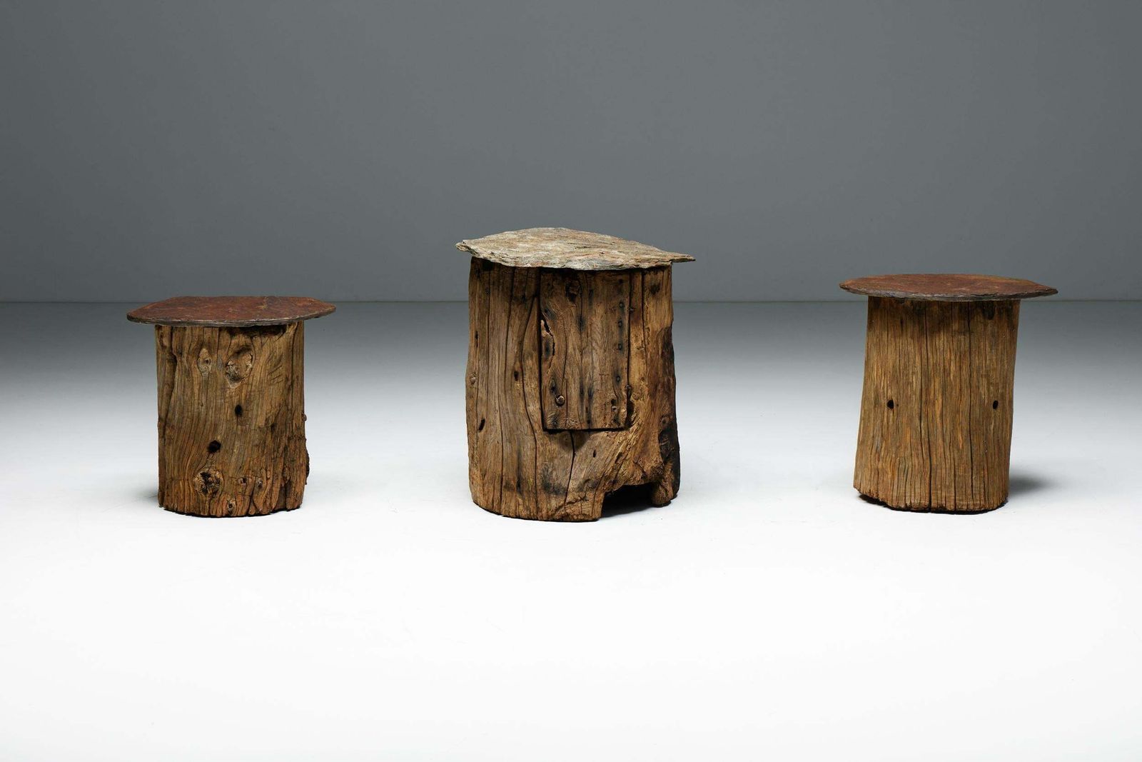 Brutalist Travail Populaire Side Table And Cabinet, France, Early 20th Century photo buy