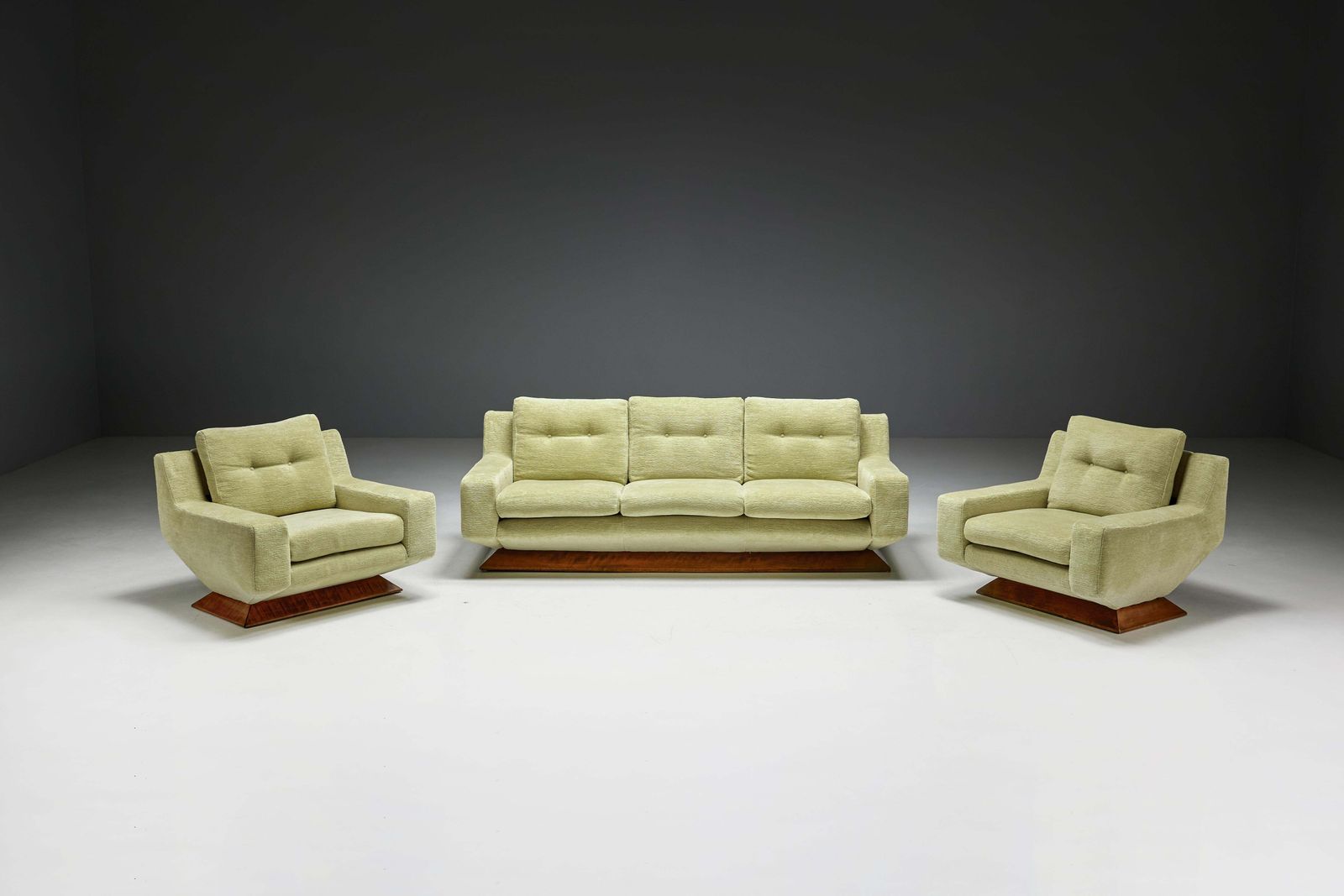 photo furniture Mid Century Club Chairs In Pierre Frey Chenille, Italy, 1960s