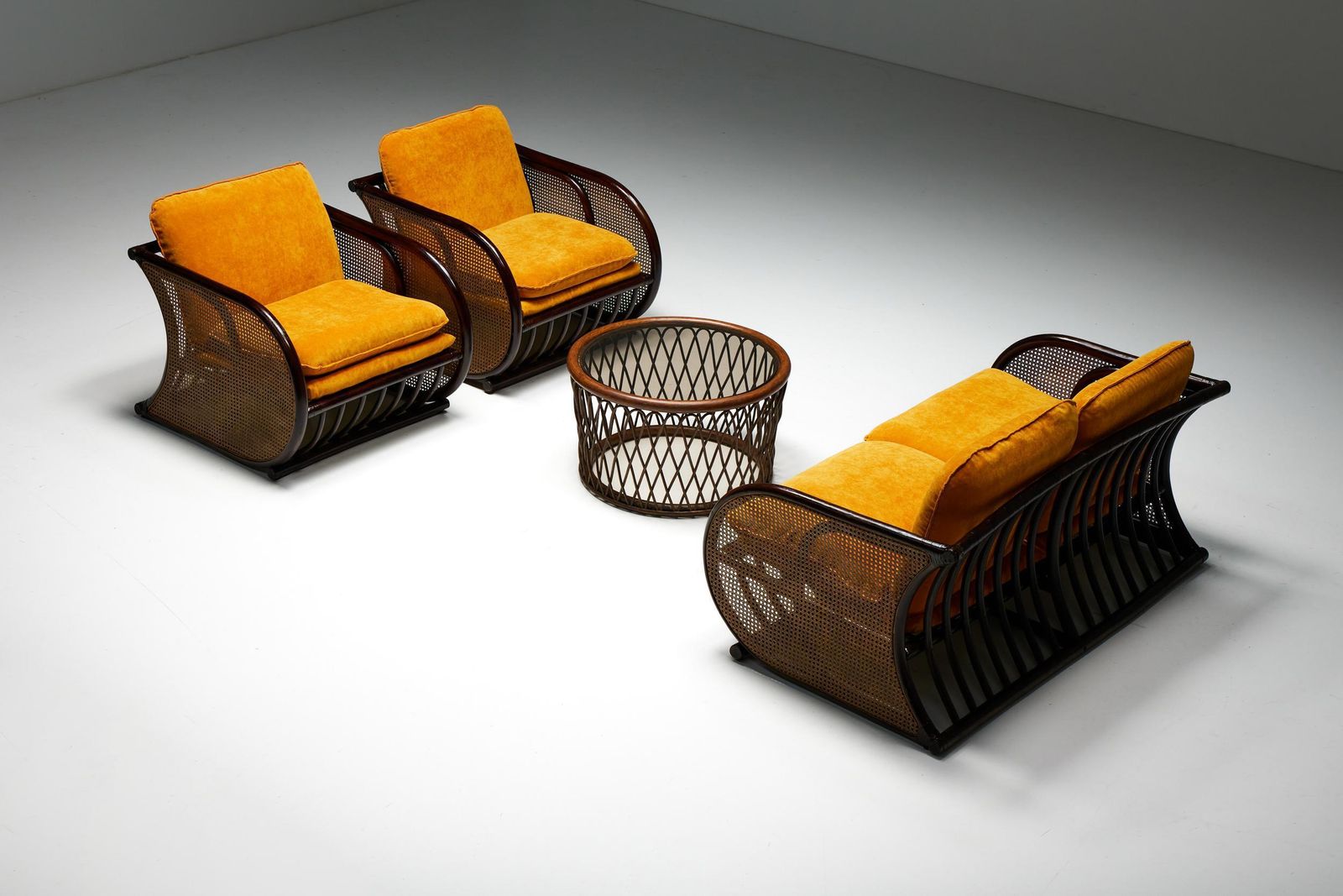 photo for sale Two Seater Italian Bamboo Bench, 1970s