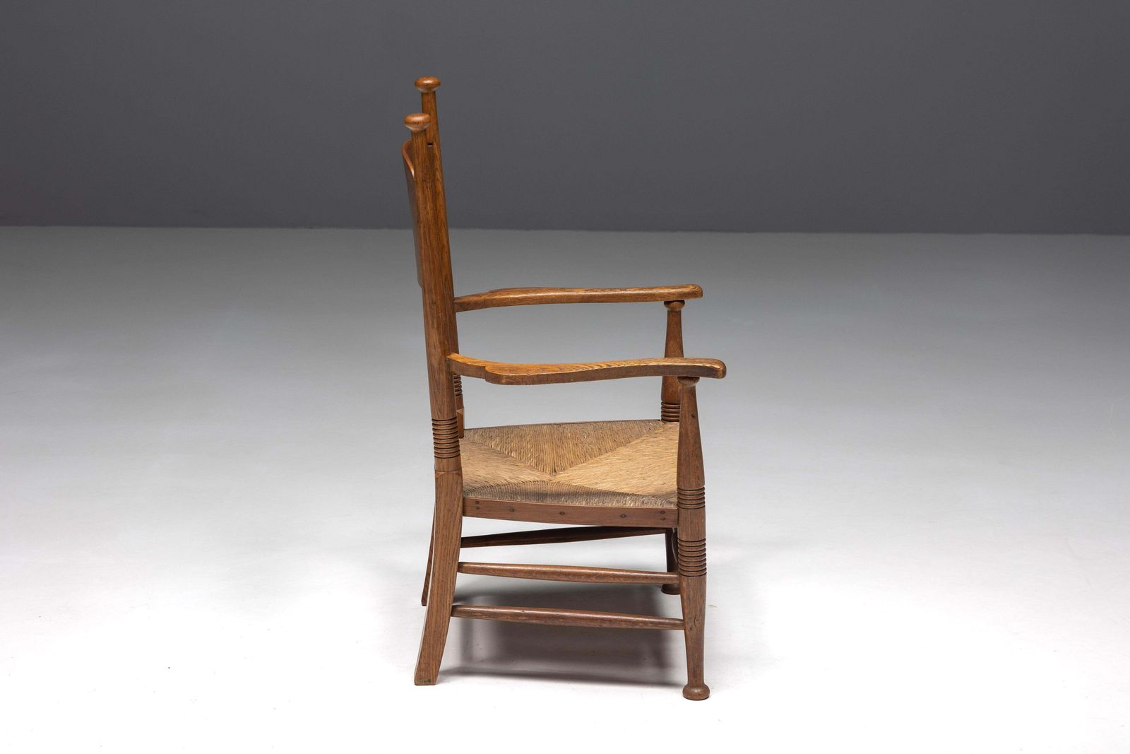 Rustic Armchair In Solid Oak And Straw, United Kingdom, 1900s photo Furniture