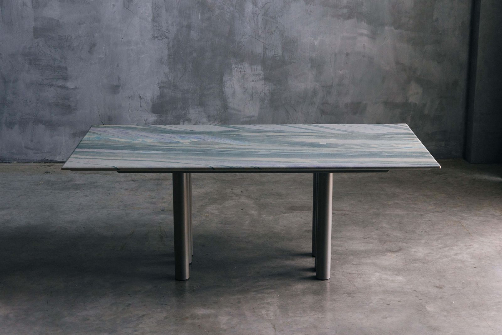 photo for sale Pia Manu Dining Table In Marble & Steel, 1990s