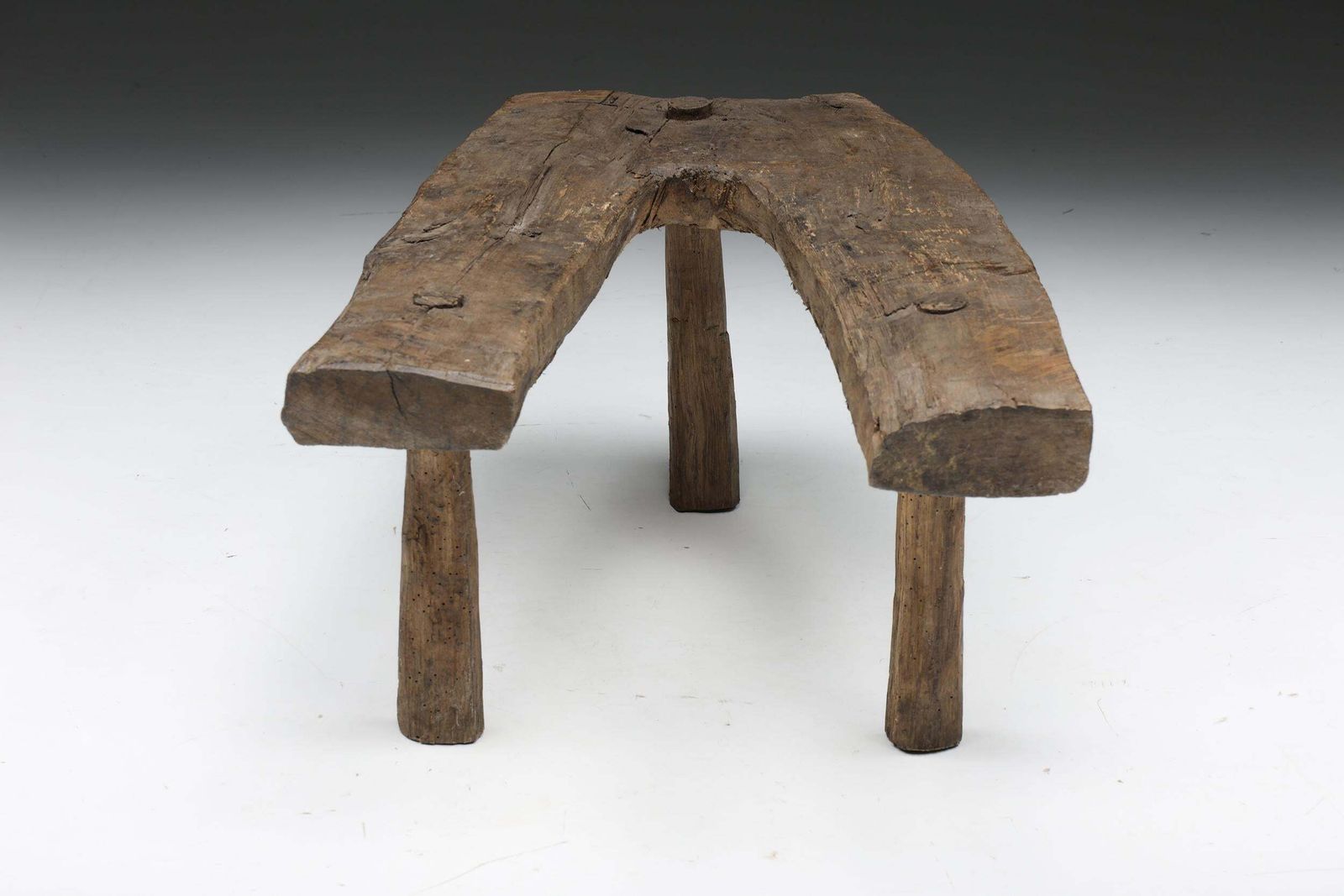 Wabi Sabi Rustic Tripod Stool, Side Table, Auvergne, France, Circa 1900 photo for sale