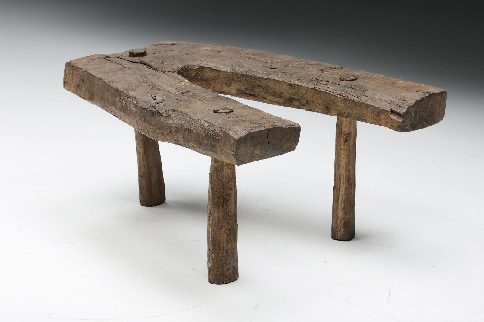 Wabi Sabi Rustic Tripod Stool, Side Table, Auvergne, France, Circa 1900 photo 2889.0