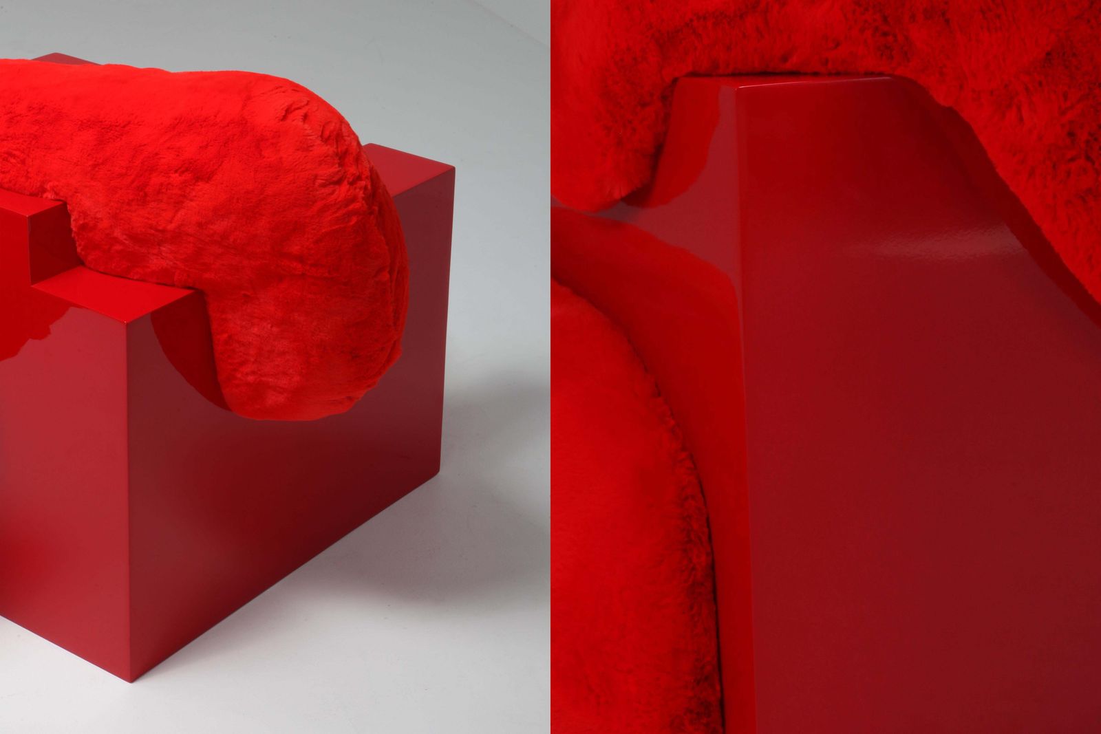 photo for sale 'Pillow Lounge Chair' In Red Lacquer And Faux Fur By Schimmel & Schweikle