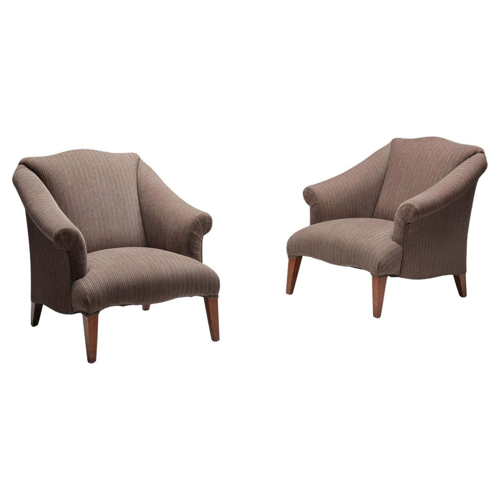 Armchair In Striped Upholstery & Wooden Legs, Europe, Circa 1950s