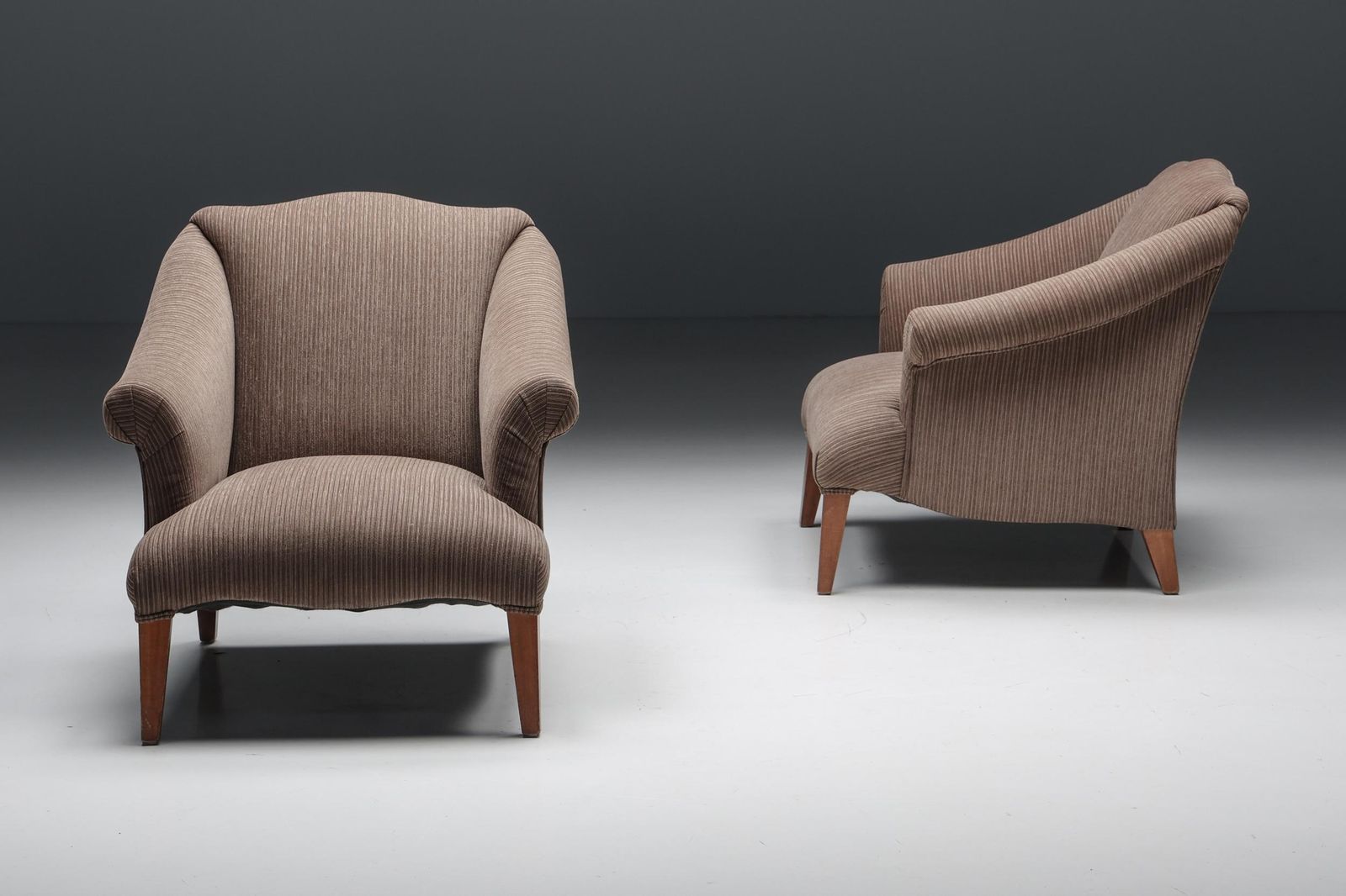 Armchair In Striped Upholstery & Wooden Legs, Europe, Circa 1950s photo 1861.0
