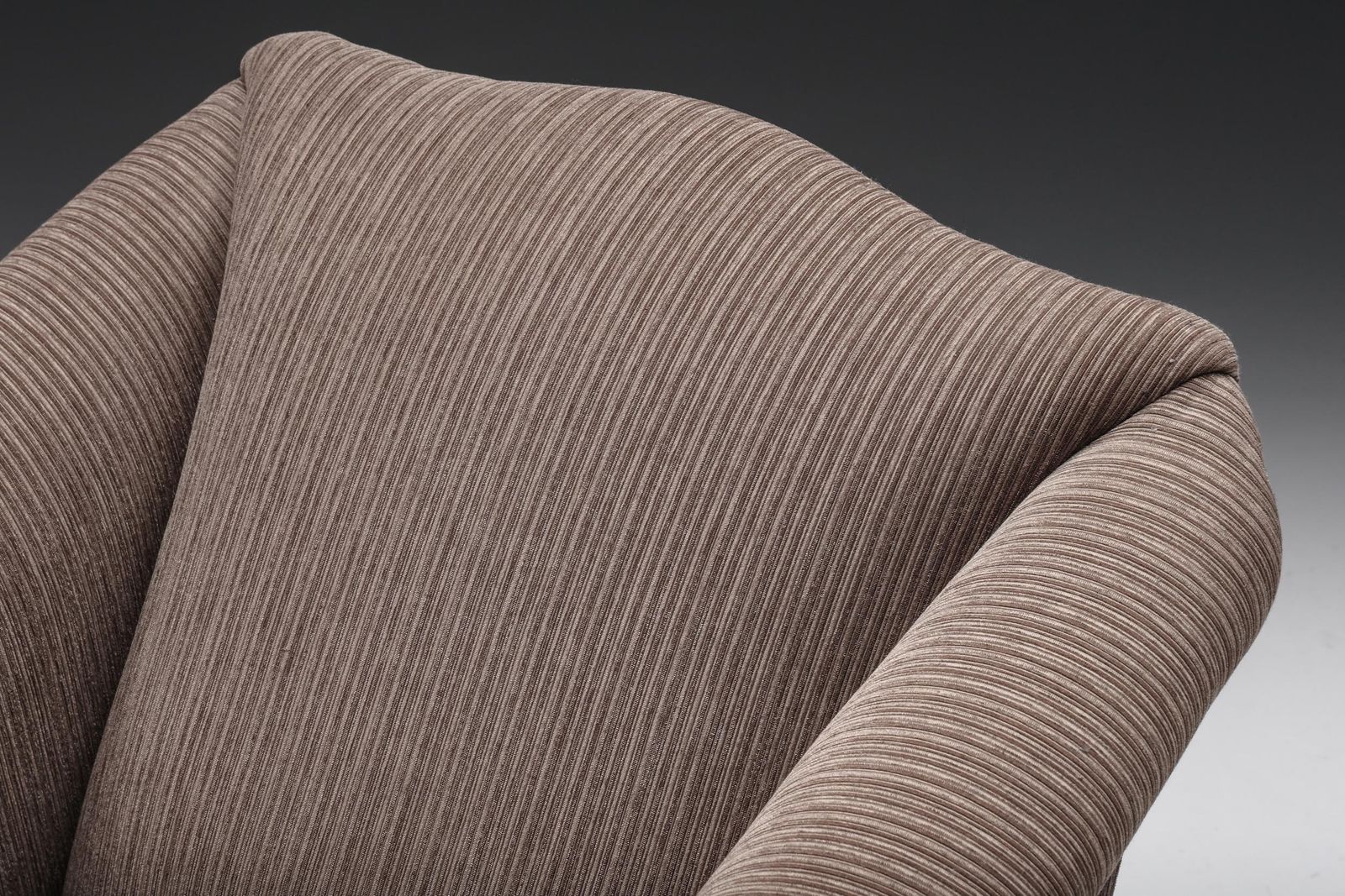 photo for sale Armchair In Striped Upholstery & Wooden Legs, Europe, Circa 1950s