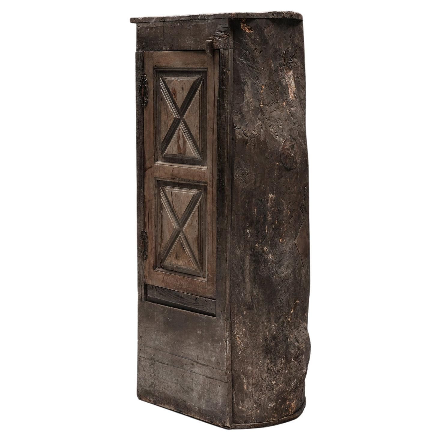 Rustic Art Populaire Monoxylite Cupboard, Ardèche, France, 19th Century