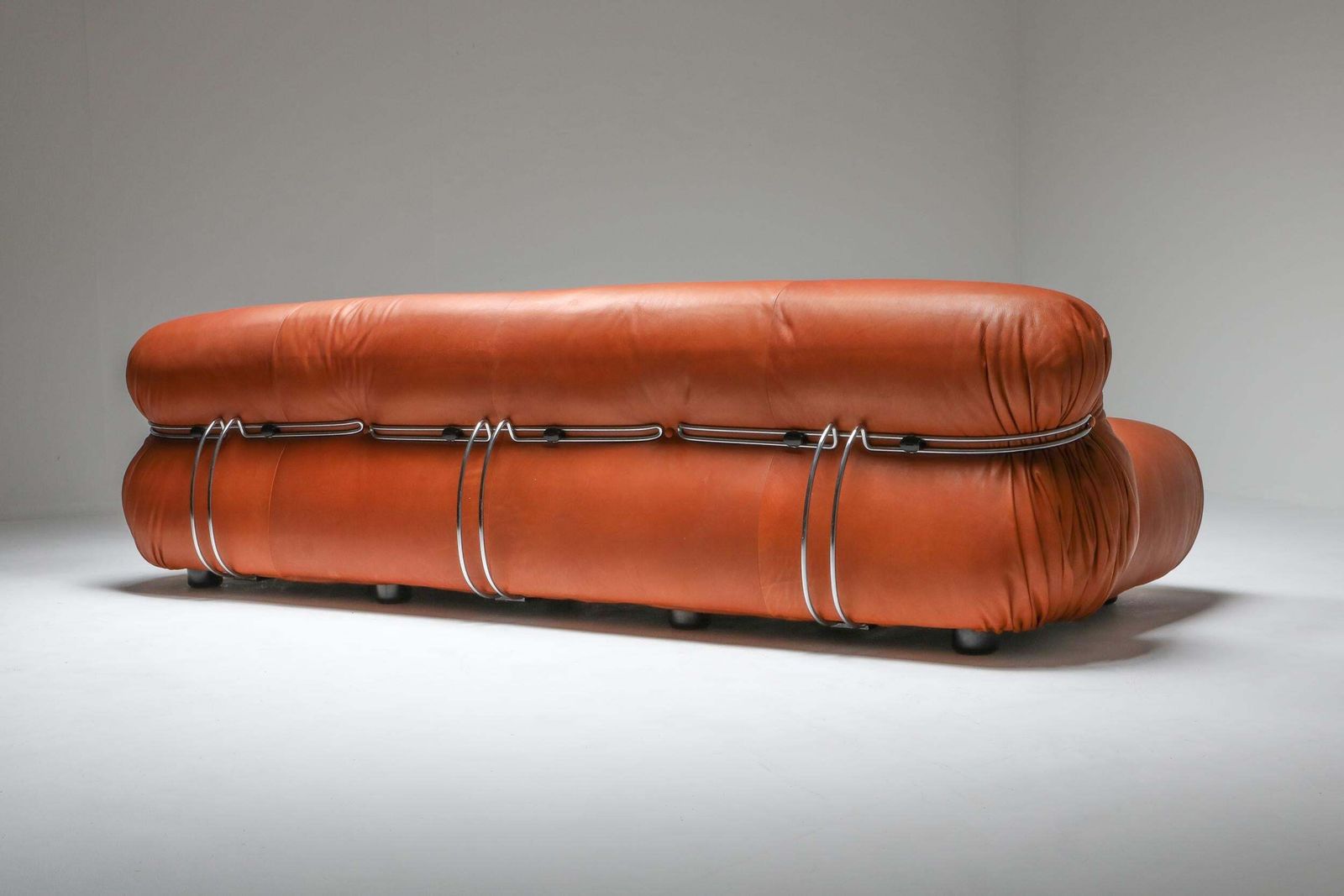 Cassina 'Soriana' Cognac Leather Sofa By Afra And Tobia Scarpa, 1970s photo for sale