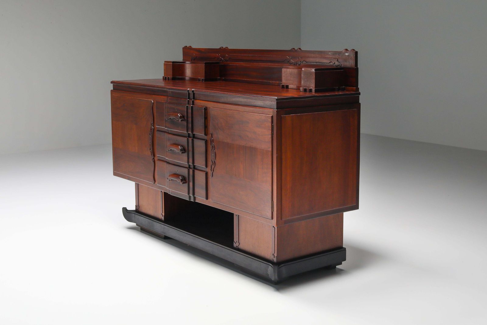 Walnut And Ebony Rare Sculptural Dutch Art Deco Sideboard photo for sale