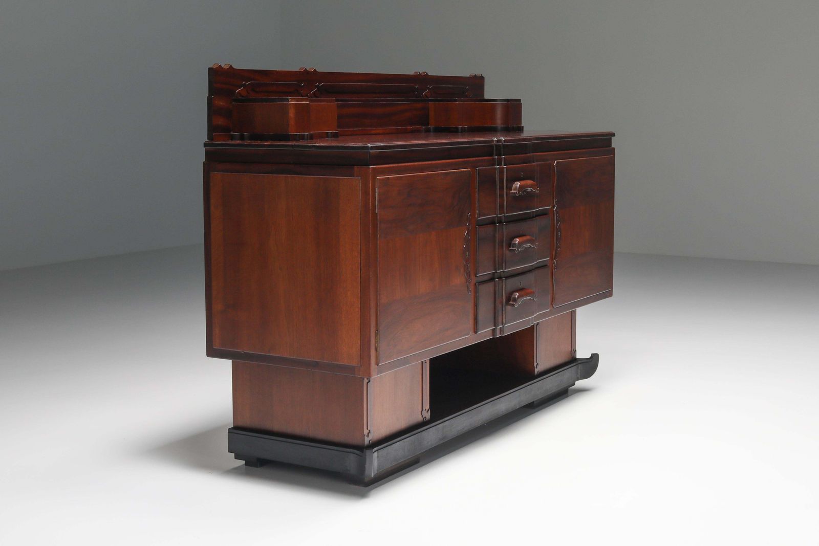 Walnut And Ebony Rare Sculptural Dutch Art Deco Sideboard photo 3482.0
