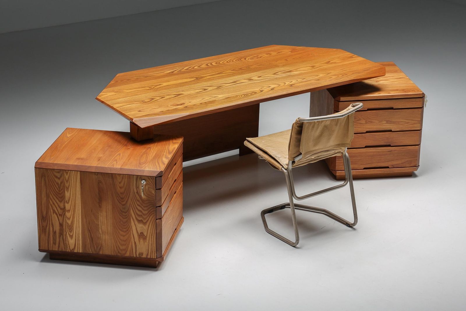 photo furniture B40 Desk In Solid Elm By Pierre Chapo, France, 1960s