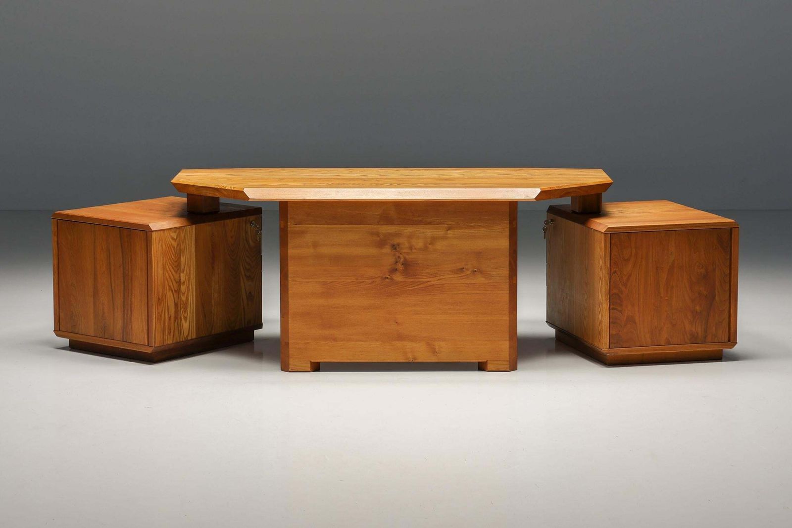 photo vinterior B40 Desk In Solid Elm By Pierre Chapo, France, 1960s
