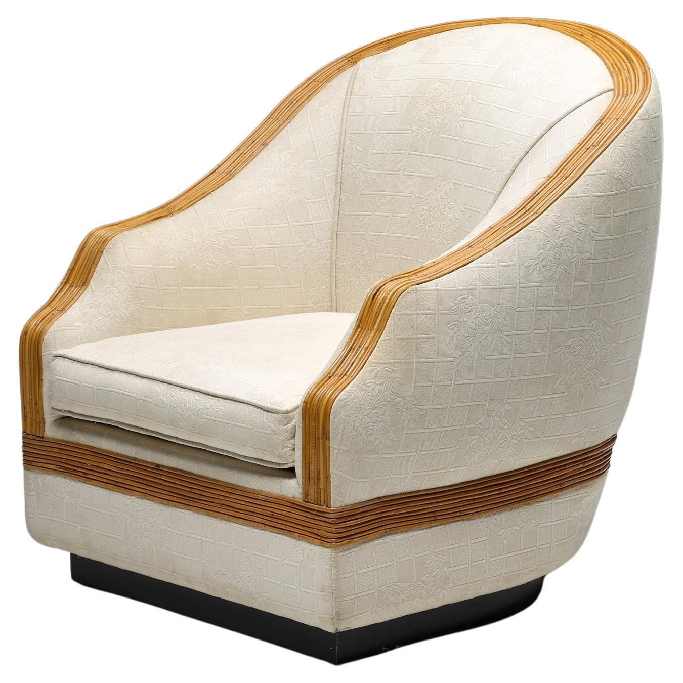 Vivai Del Sud Bergère Chair, Italian Tropicalist Style, Rattan, Silk, 1970's