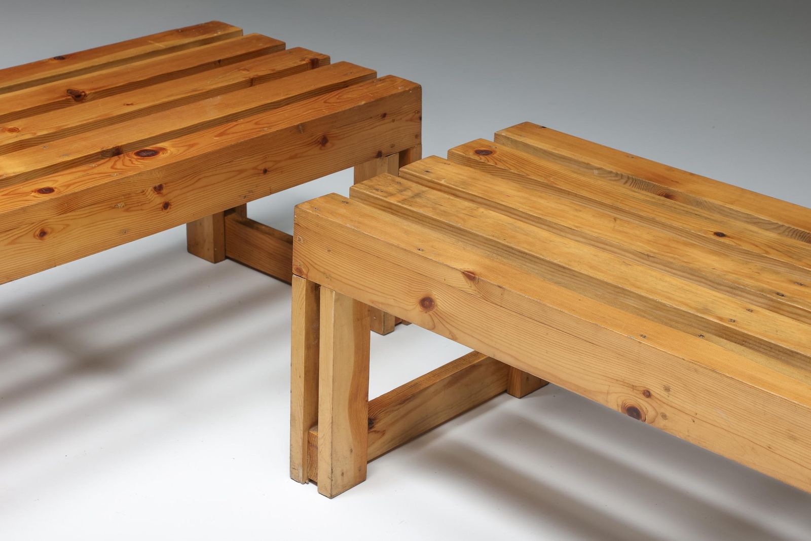 Italian Pine Bench Set From Old Vineyard, Modernist, Italy, 1960's photo for sale