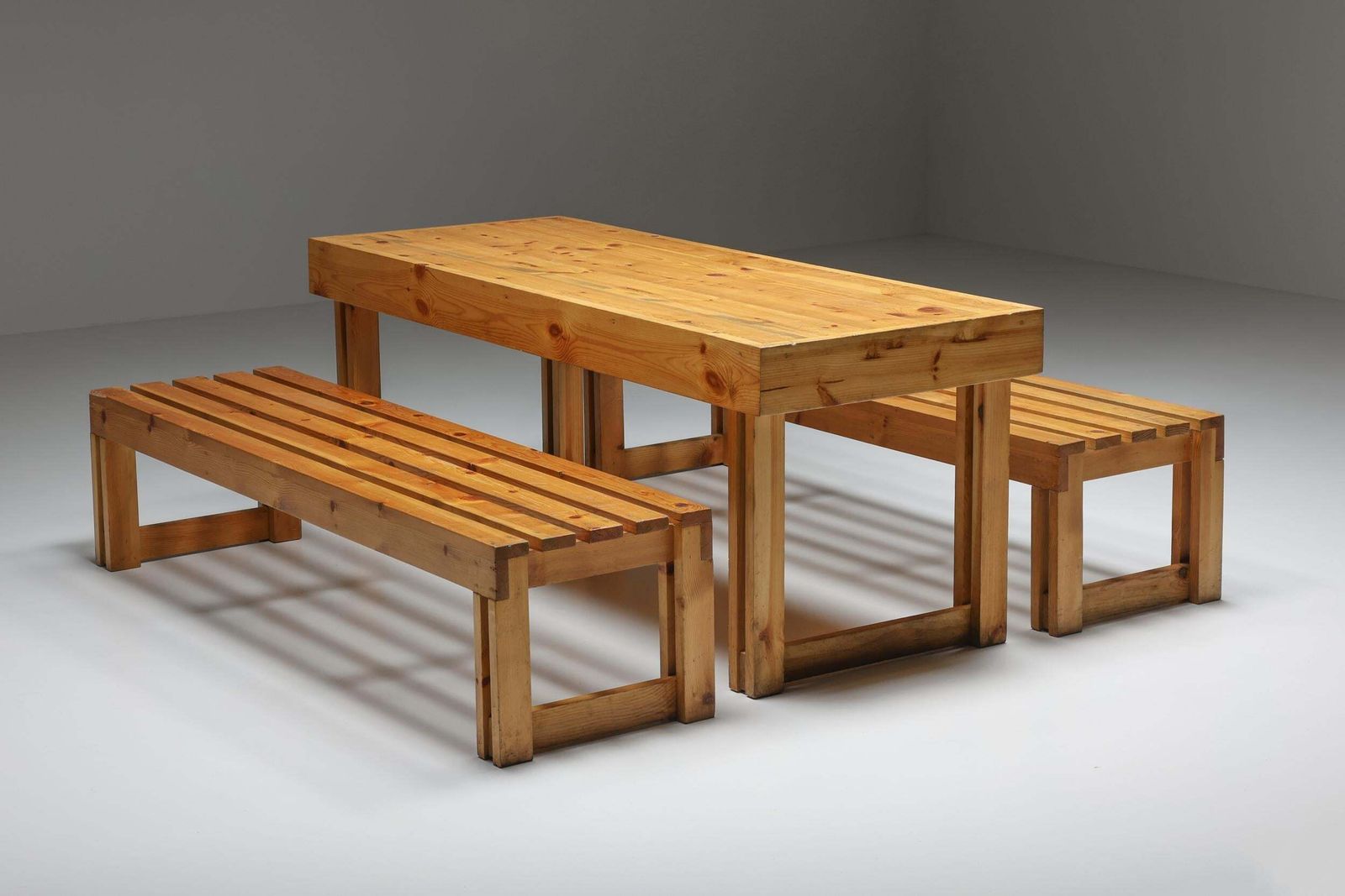 Furniture Italian Pine Bench Set From Old Vineyard, Modernist, Italy, 1960's photo