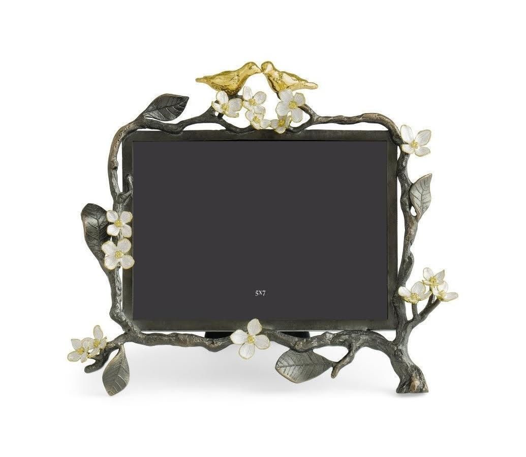 Medium Sized Photo Frame With Bird Motif In Silver, Gold And Enamelled Metal. photo furniture