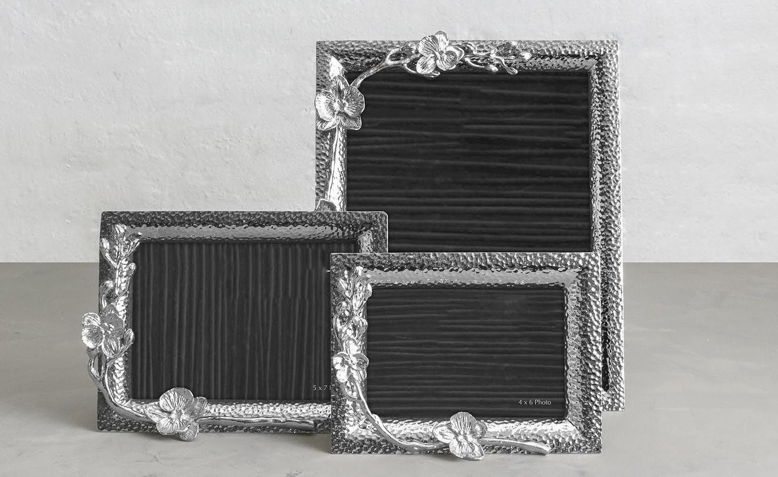 Large Photo Frame With White Orchid Design, Made From Nickel Plated Metal. photo 716.0