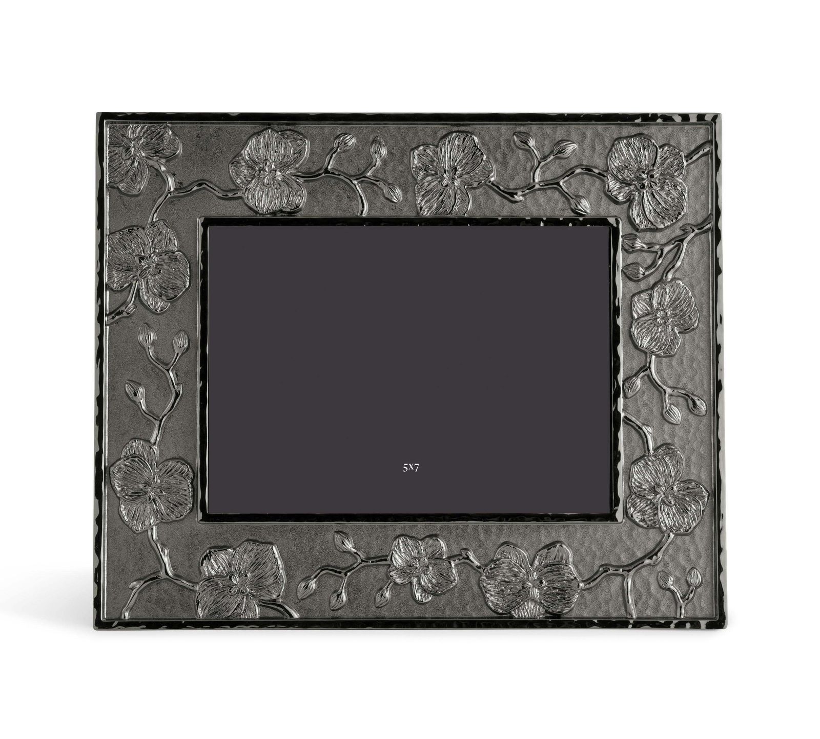 Medium Sized Photo Frame In Black Nickel Plate With Black Orchid Floral Motif. photo vintage