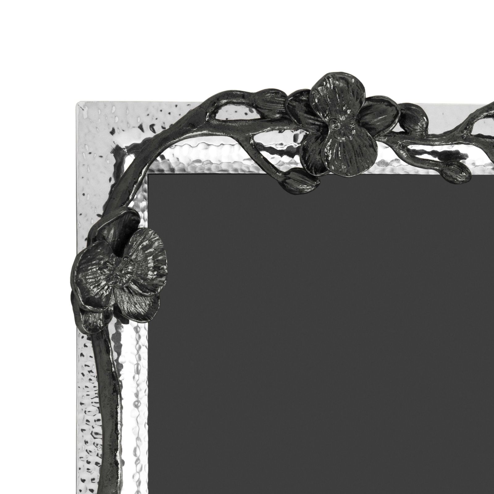 Nickel Plated Metal Medium Photo Frame With Overlapping Black Orchid Design. photo Home Decor