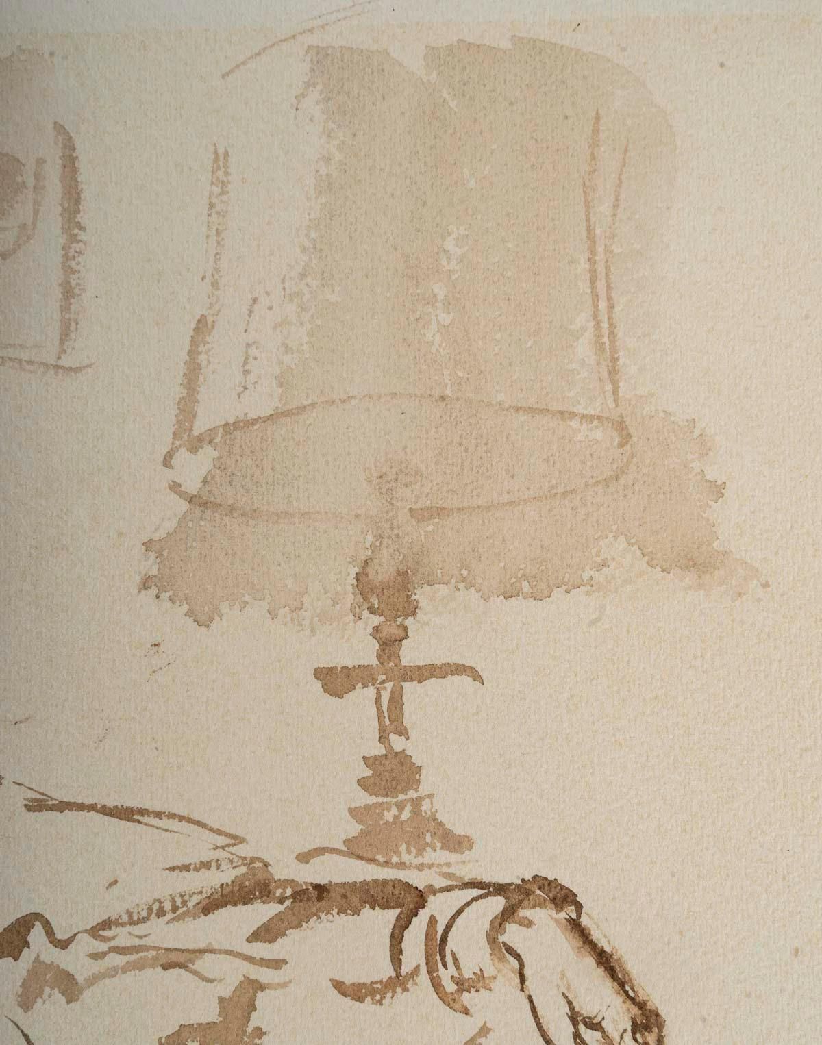 Watercolour On Paper By Evelyne Luez Of A Man In His Armchair, 1950 1960. photo Art