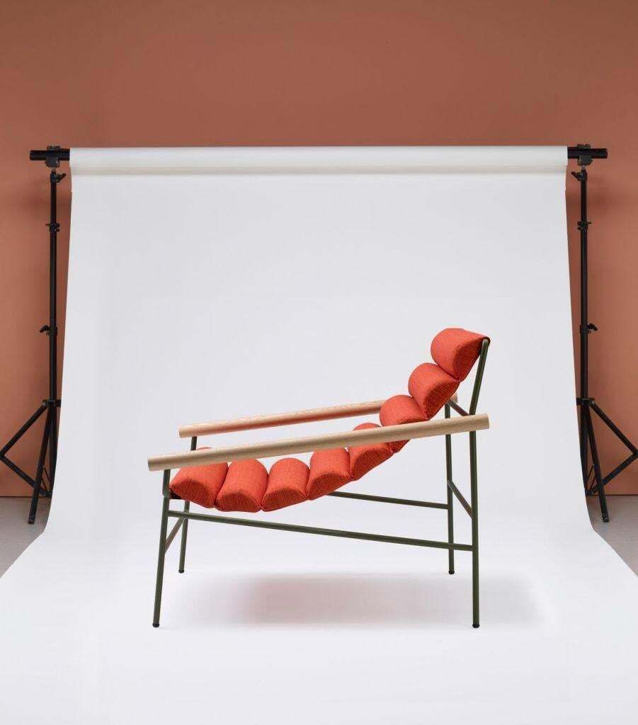 Garden Furniture Wave Shaped 21st Century Orange Terracotta Fabric Armchair Indoor Outdoor photo