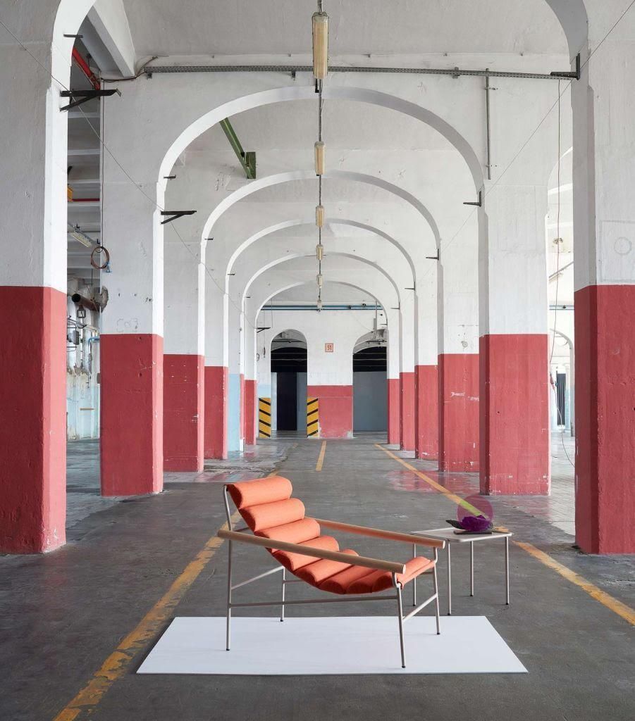 2211.0 Wave Shaped 21st Century Orange Terracotta Fabric Armchair Indoor Outdoor photo
