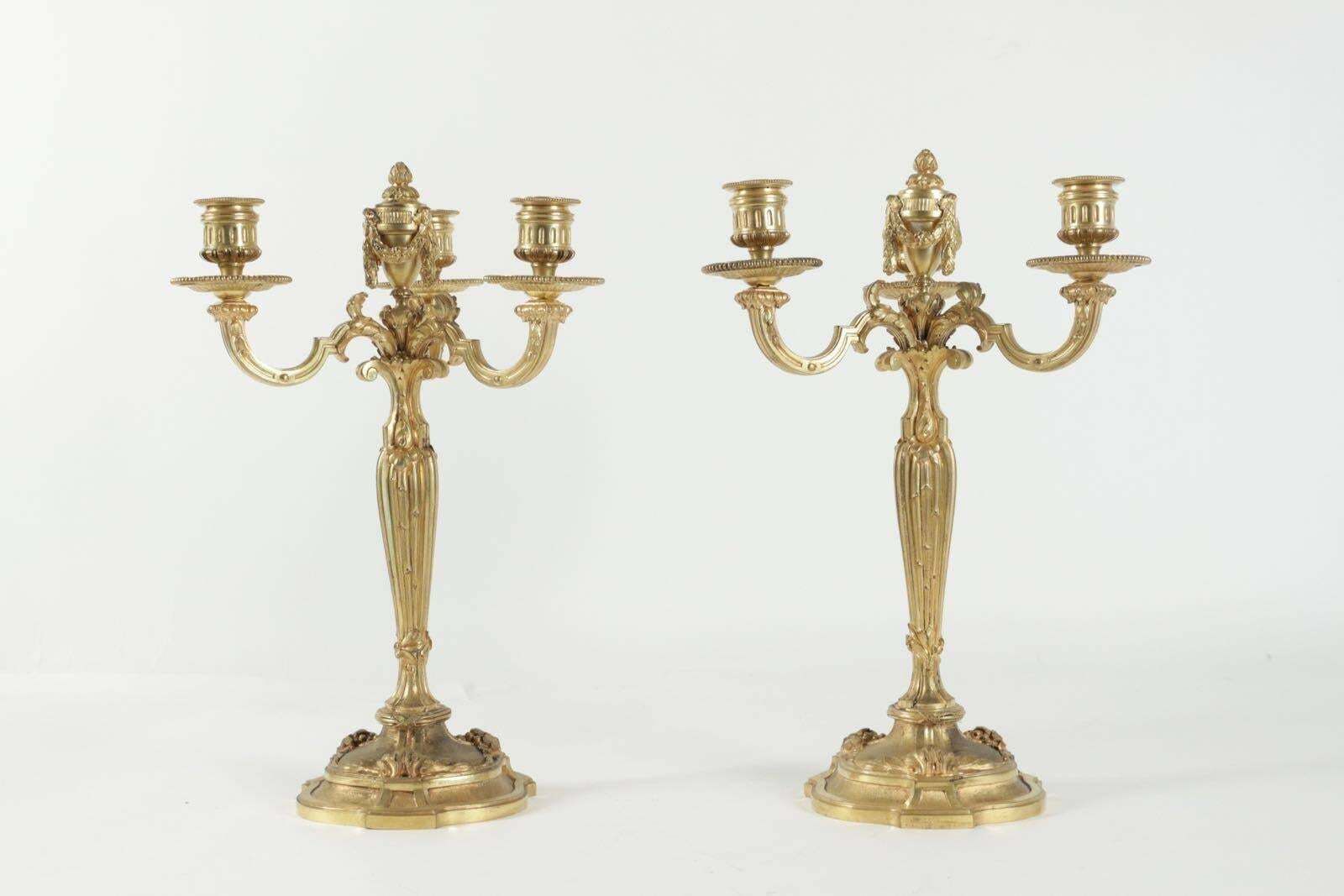 Pair Of Candelabra In The Style Of Louis XV In Gold Gilt Bronze, 19th Century photo furniture
