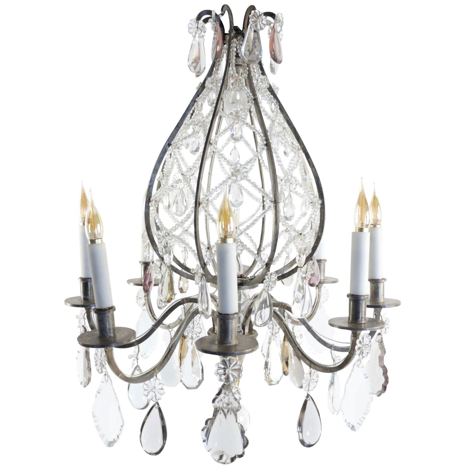 Beautiful Hot Air Balloon Style Chandelier In Silvered Bronze, 19th Century